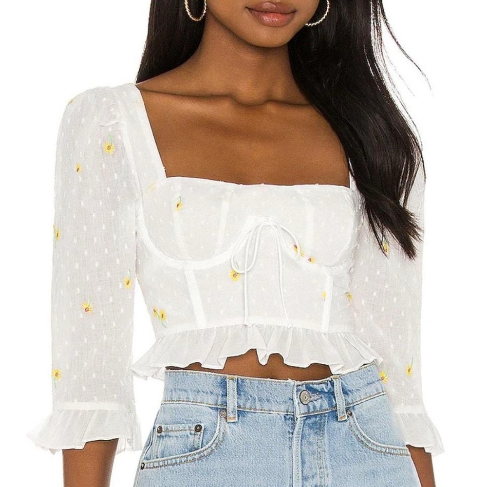 For Love And Lemons White and Yellow Floral Blouse